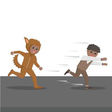 man african with Werewolf costume chasing the man design character on white background