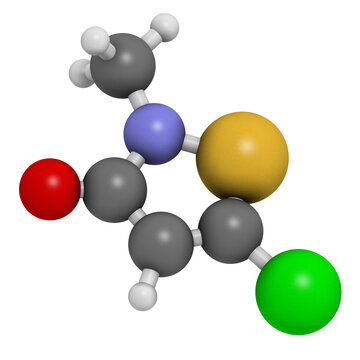 Methylchloroisothiazolinone preservative molecule, chemical structure.