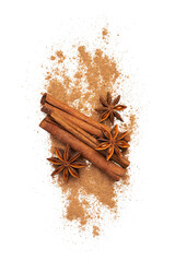 cinnamon and star anise not on a white isolated background.