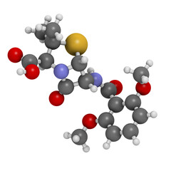 Meticillin antibiotic drug (beta-lactam class), chemical structure.