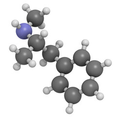 methamphetamine (crystal, meth) psychostimulant drug, molecular model.