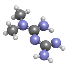 Metformin diabetes drug (biguanide class), chemical structure.
