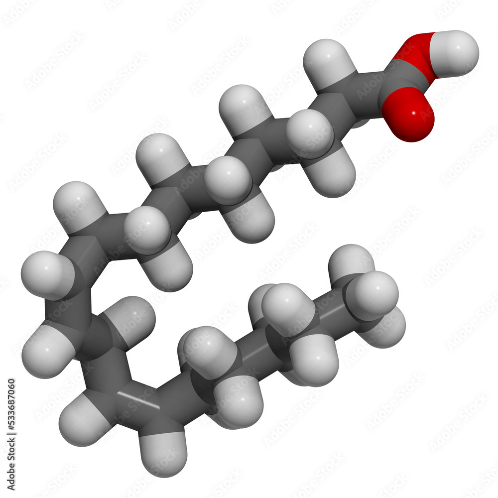 Sticker linoleic acid (la) molecule. omega-6 polynsaturated fatty acid. 3d rendering.