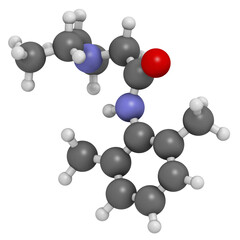 lidocaine local anesthetic drug molecule. Also known as xylocaine or lignocaine.