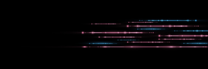 Beautiful light lines. Light effect Design Decorative elements Horizontal beam of light. On a black background.