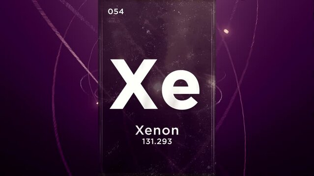 Xenon (Xe) symbol chemical element of the periodic table, 3D animation on atom design background