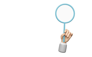 businessman hand holding blank circle label for banner template isolated. 3d render illustration