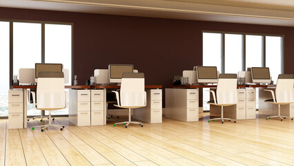 office area with blank wall 3d design interior