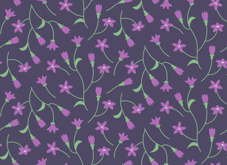 Seamless pattern with campanula. Beautiful nature texture in flat style.