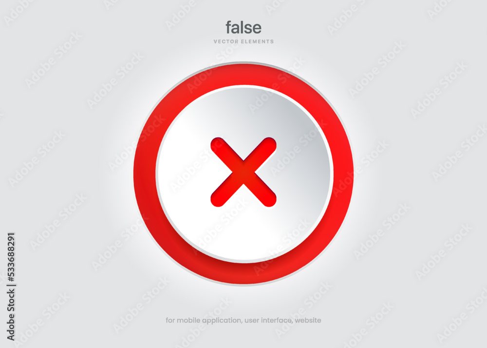 Poster x icon. no symbol. checkmark and cross icon. false icon. red deny sign. 3d art vector color icon for