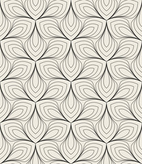 Vector seamless pattern. Monochrome graphic design. Decorative geometric linear leaves. Regular floral background with elegant petals. Contemporary stylish ornament.
