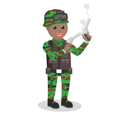 army man african with double gun design character on white background