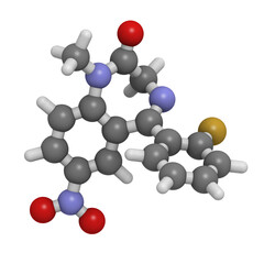 flunitrazepam benzodiazepine drug, molecular model