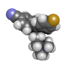 Escitalopram antidepressant drug (SSRI class), chemical structure.
