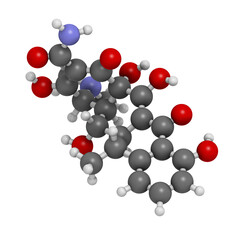 Doxycycline antibiotic drug (tetracycline class), chemical structure.