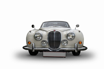 British car isolated on white background, front view