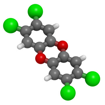 Dioxin molecule (2,3,7,8-tetrachlorodibenzo-p-dioxin), chemical structure