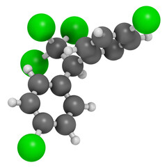 DDT (dichlorodiphenyltrichloroethane) molecule. Controversial pesticide, used in agriculture and for malaria disease vector control.