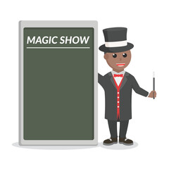 magician african with black board information design character on white background