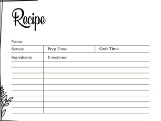 Recipe Card, Blank Recipe Book Printable Template, Pages Sheet Organizer Binder, DIY, Kitchen Cookbook