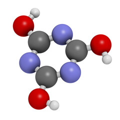 Cyanuric acid molecule. Precipitates with melamine, thus potentially causing kidney damage.