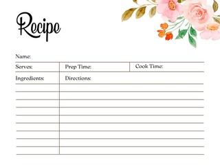 Recipe Card, Blank Recipe Book Printable Template, Pages Sheet Organizer Binder, DIY, Kitchen Cookbook