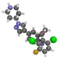 Crizotinib anti-cancer drug molecule. Inhibitor of ALK and ROS1 proteins.