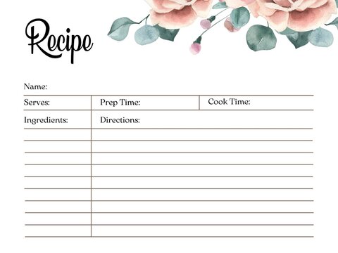 Recipe Card, Blank Recipe Book Printable Template, Pages Sheet Organizer Binder, DIY, Kitchen Cookbook