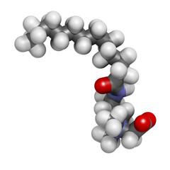 Cocamidopropyl betaine (CAPB) synthetic surfactant molecule. Used in shampoo, soap, hair conditioner, etc.