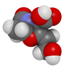 Clavulanic acid beta-lactamase blocker drug, chemical structure. Often combined with beta-lactam class antibiotics.