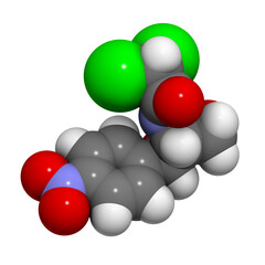 Chloramphenicol antibiotic drug, chemical structure.