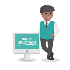 male teacher african online education design character on white background