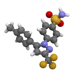 Celecoxib pain and inflammation drug (NSAID) molecule.