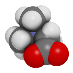 Betaine (glycine betaine, trimethylglycine) molecule. Originally found in sugar beet (Beta vulgaris). 3D rendering.
