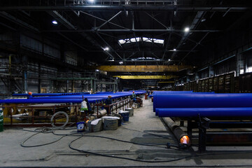 New cast iron pipes for pipeline construction in the factory