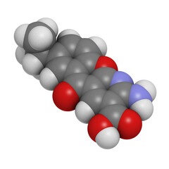 Amlexanox canker sore drug, molecular model.