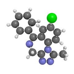 Alprazolam sedative and hypnotic drug (benzodiazepine class), chemical structure.