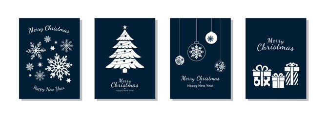 Obraz na płótnie Canvas Merry christmas and new year card set. Greeting text element design on blue background. Vector illustration