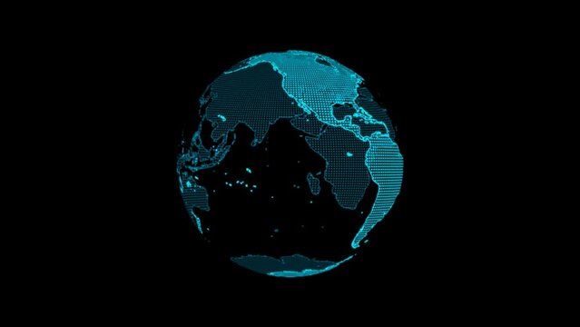 Alpha channel is included. Seamless Looping. Digital Earth, 3D animation. Quick Time, codec: PNG,16-bit color, highest quality. Smooth gradation of color, without banding effect.