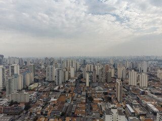 Naklejka na ściany i meble Aerial landscape of Mooca one of the oldest neighborhood in San Paolo, Brazil on a cloudy day