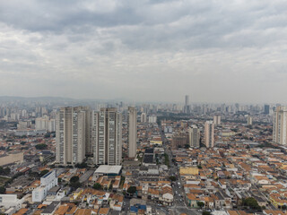 Aerial landscape of Mooca one of the oldest neighborhood in San Paolo, Brazil on a cloudy day