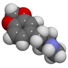 MDMA (XTC, E, ecstasy) party drug molecule. Full chemical name is 3,4-methylenedioxymethamphetamine.