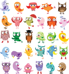 Fototapete Nette Tiere Set Vector illustrations set of cute different owl birds in the simple style