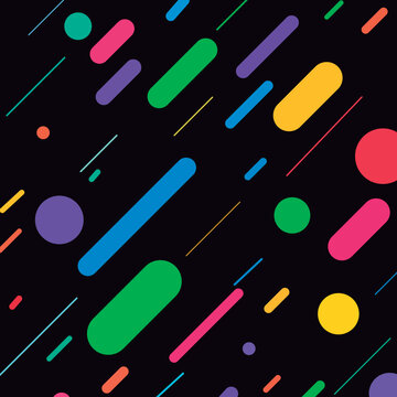 Diseño vectorial con lineas y circulos de colores en un fondo negro