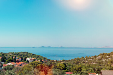 Beautiful view of the sea bay with islands. Cigrada bay, Adriatic sea. Murter island, Croatia