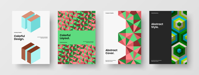 Minimalistic geometric tiles book cover concept collection. Fresh flyer vector design template composition.