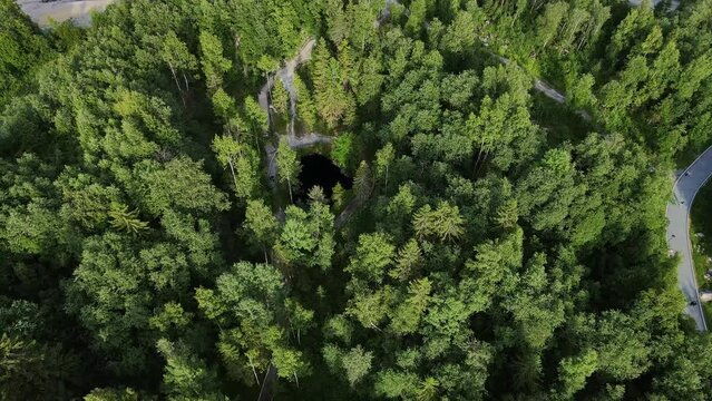 Marble quarry filled with water. Ruskeala. Drone view