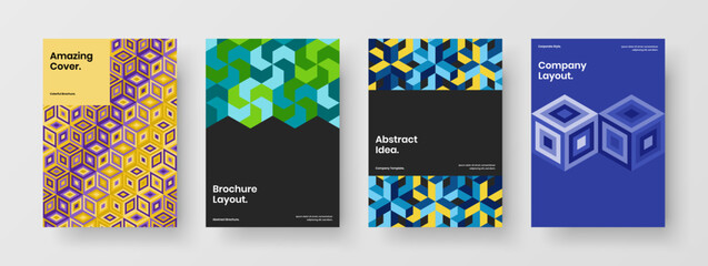 Original mosaic pattern magazine cover layout bundle. Modern corporate brochure vector design template collection.
