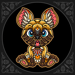 Colorful hyena head mandala arts isolated on black background