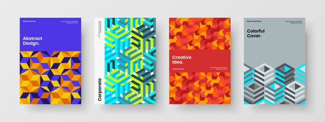 Abstract mosaic shapes pamphlet illustration collection. Clean brochure A4 vector design concept composition.